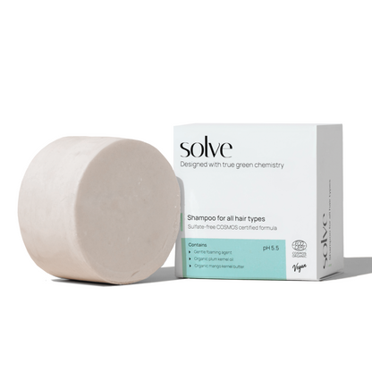 Solve solid shampoo bar for all hair types, sulfate-free, EcoCert, ideal for dry and damaged hair, pH 5.5.